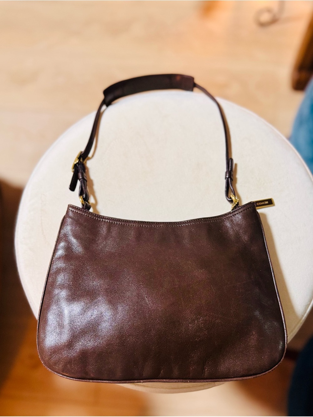 Coach Dark Brown Leather Shoulder Hobo with Gold Hardware